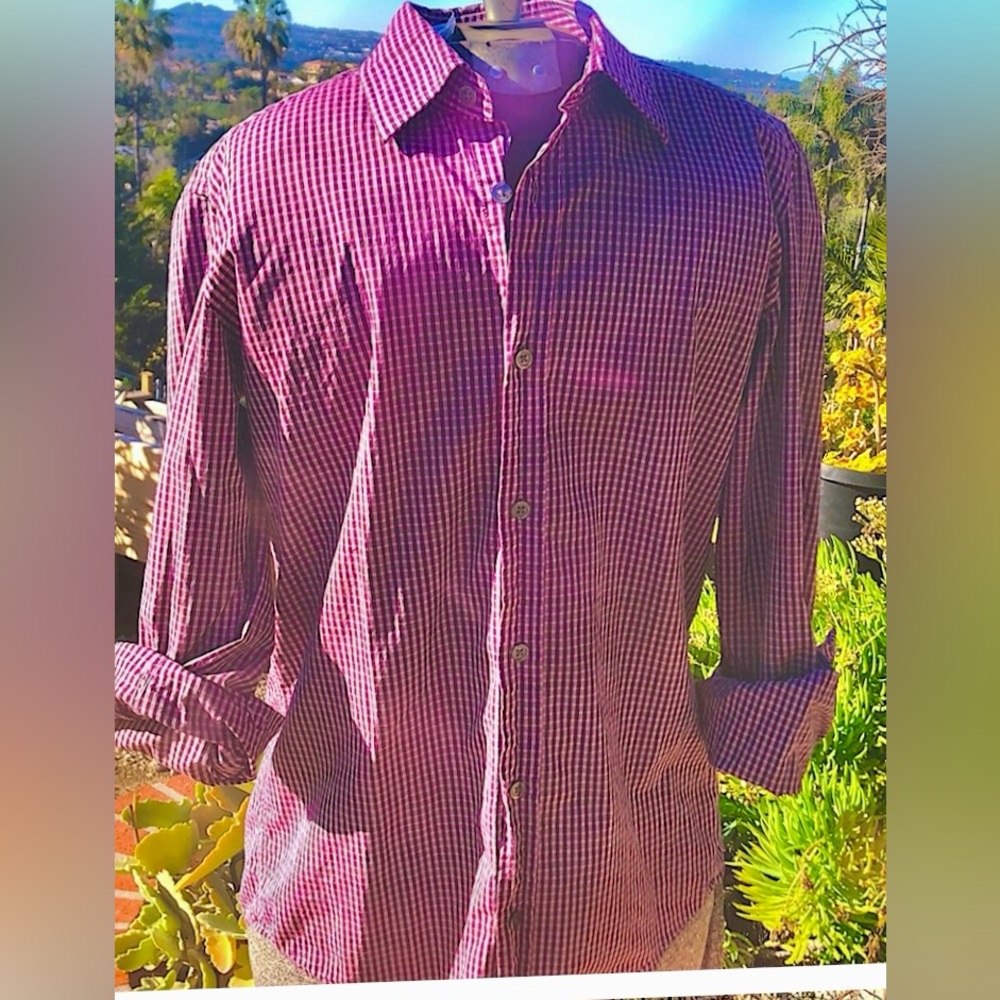 Hugo Boss Mens plaid shirt button up sz Sm purple/pink plaid print EUC! - Picture 2 of 14